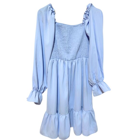 Periwinkle Off Shoulder Ruffle Hem Dress Square Neck Smocked - Picture 7 of 11